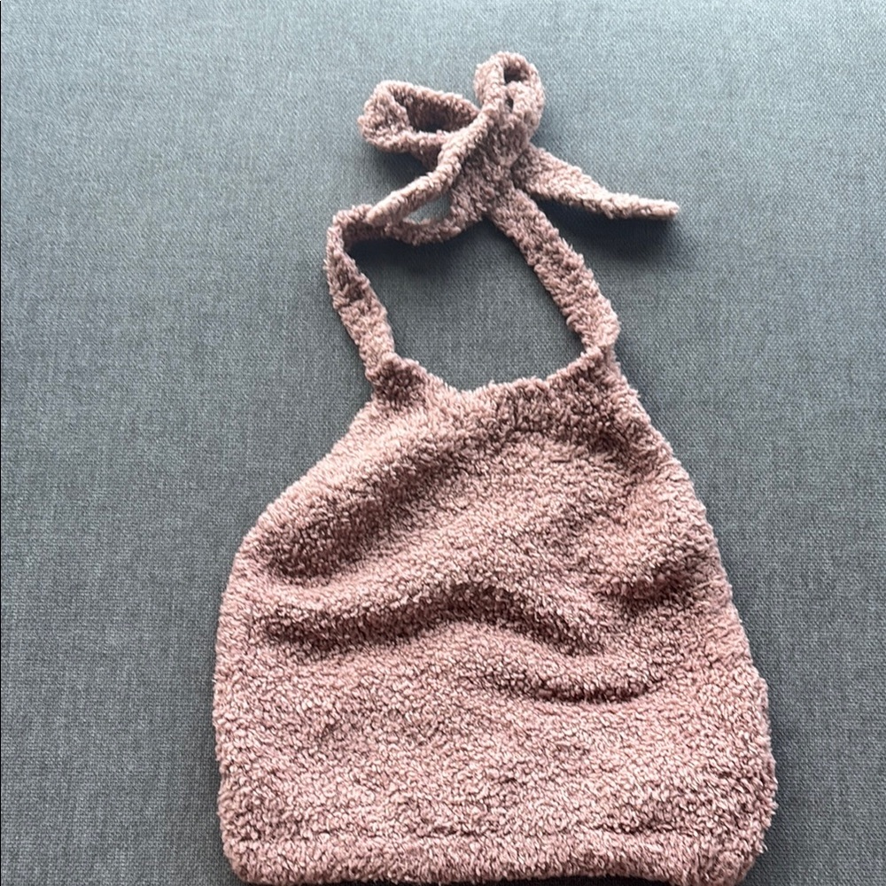 SKIMS Pink Textured Halter Crop Top
